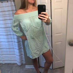 Blue off the shoulder dress
